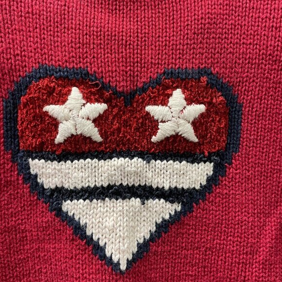 Marsh Landing Zip Front Cardigan Sweater Large Red White Blue Mitten Star USA - Picture 14 of 15